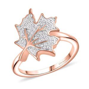 White Diamond Accent Leaf Ring in 18K RG Plated and Platinum Bond over Brass